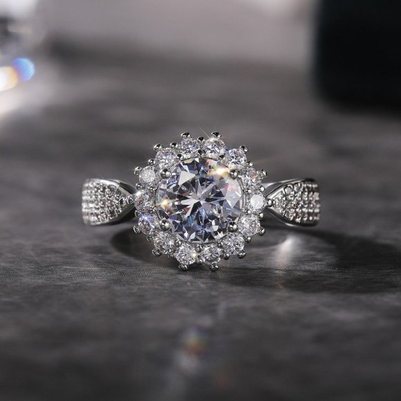 💥925 SILVER MOISSANITE SUN FLOWER WEDDING/ENGAGEMENT RING WOMEN, K754 - Picture 8 of 8
